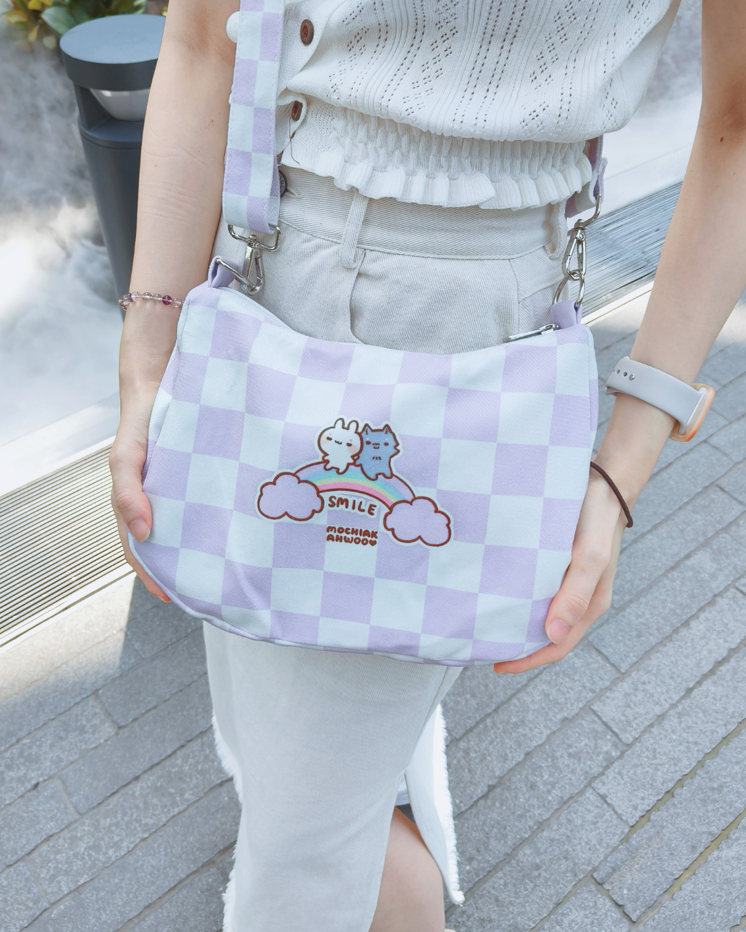 Smile! - Checkers Purple Shoulder Sling Bag