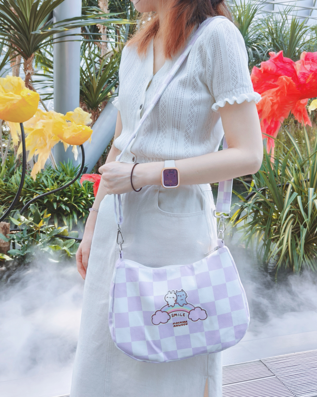 Smile! - Checkers Purple Shoulder Sling Bag