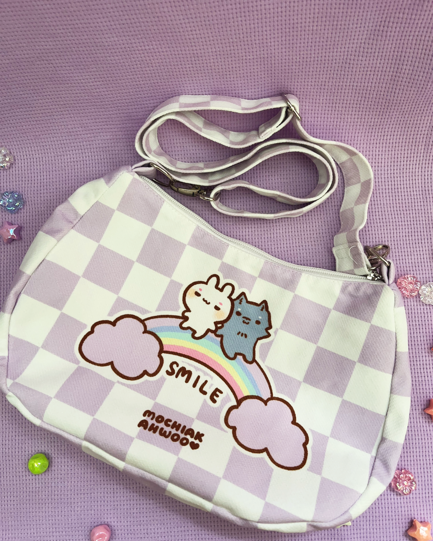 Smile! - Checkers Purple Shoulder Sling Bag
