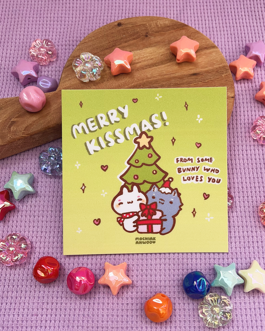 Merry Kissmass! Christmas Card! Square Print, Card