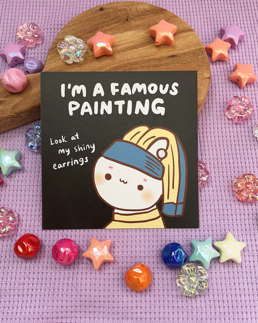 Pearl Earrings! Famous Painting! Square Print, Card
