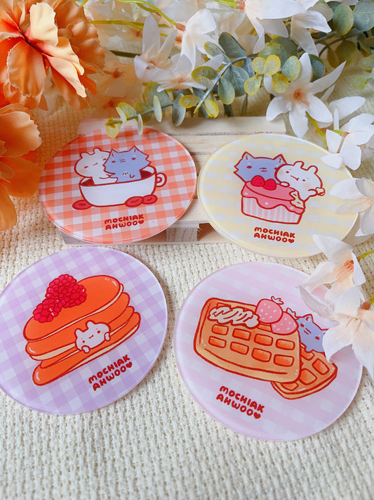 Happy Food! Pancake, Coffee, Waffles and Cake - Acrylic Cup Coasters