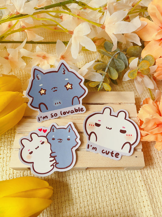 We love me! Cutie, Lovely, Hug! - Die Cut Stickers!